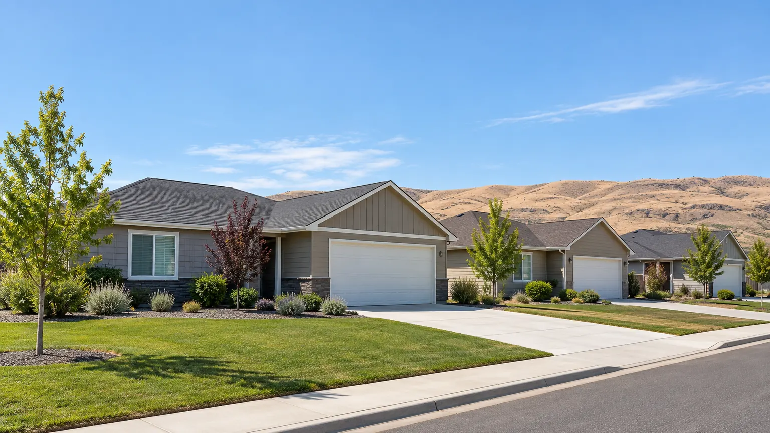 Residential street of typical houses in Kennewick